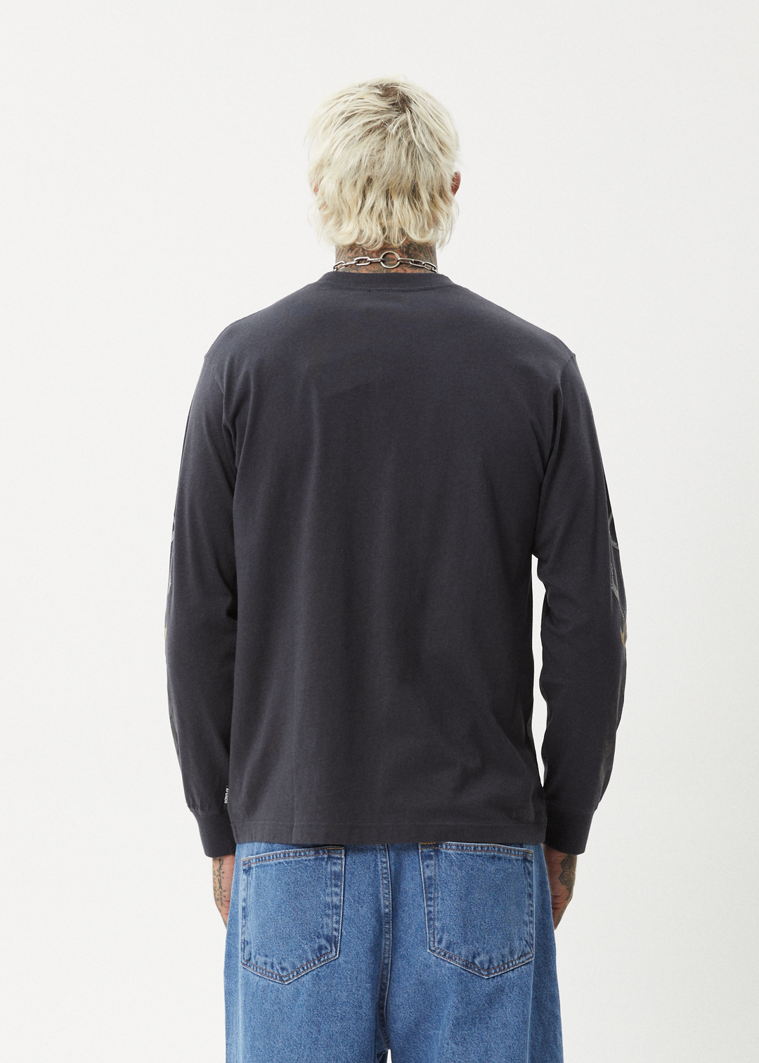 AFENDS Mens Scorched - Long Sleeve Tee - Charcoal 