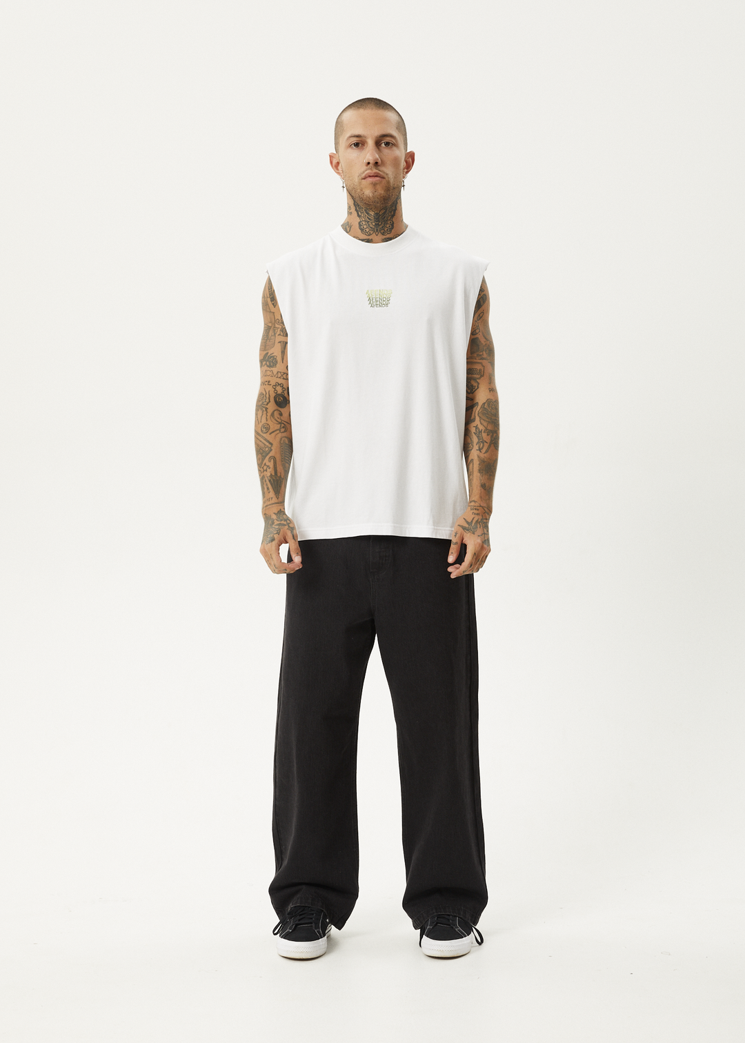 AFENDS Mens Repeat - Sleeveless Tee - White 