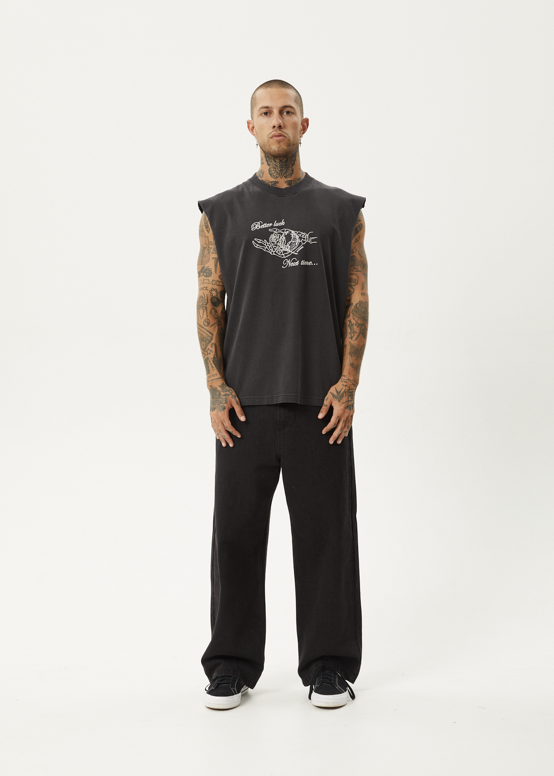 AFENDS Mens Bad Luck - Sleeveless Tee - Stone Black 