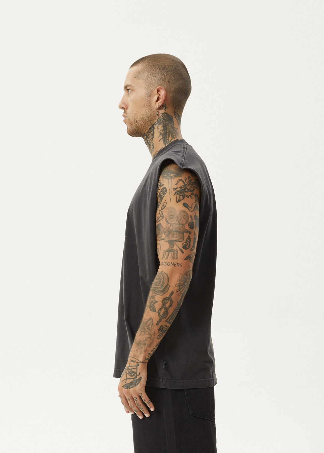 AFENDS Mens Bad Luck - Sleeveless Tee - Stone Black 