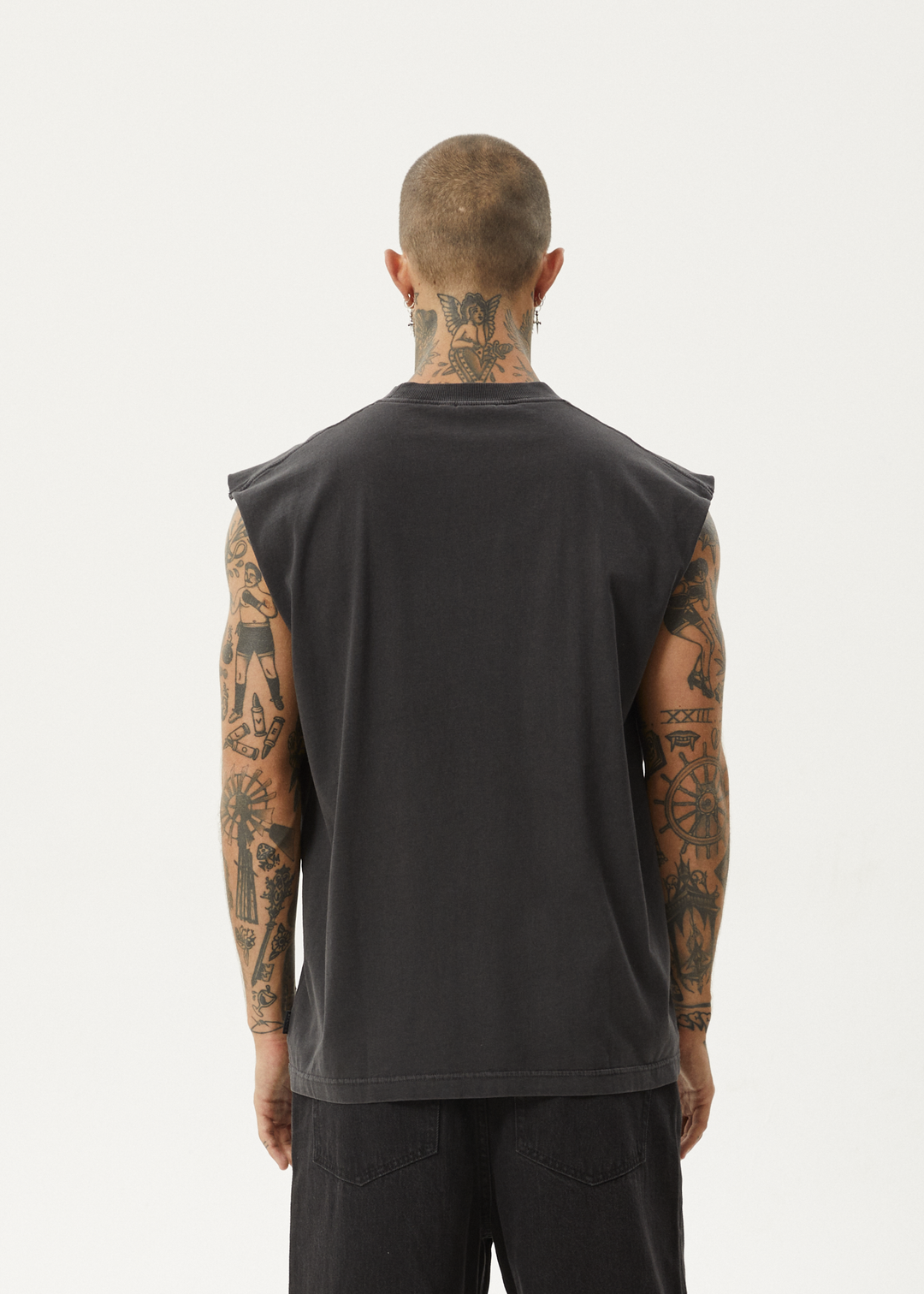 AFENDS Mens Bad Luck - Sleeveless Tee - Stone Black 