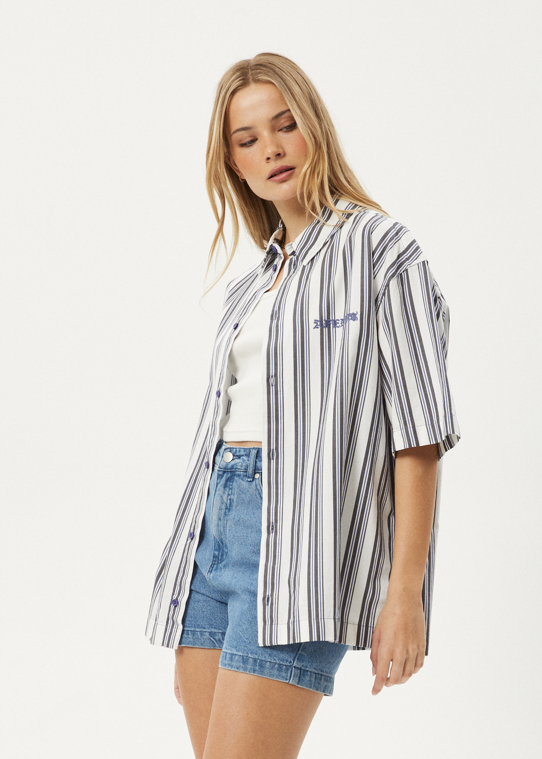 AFENDS Mens Lined Up - Short Sleeve Shirt - White Stripe 