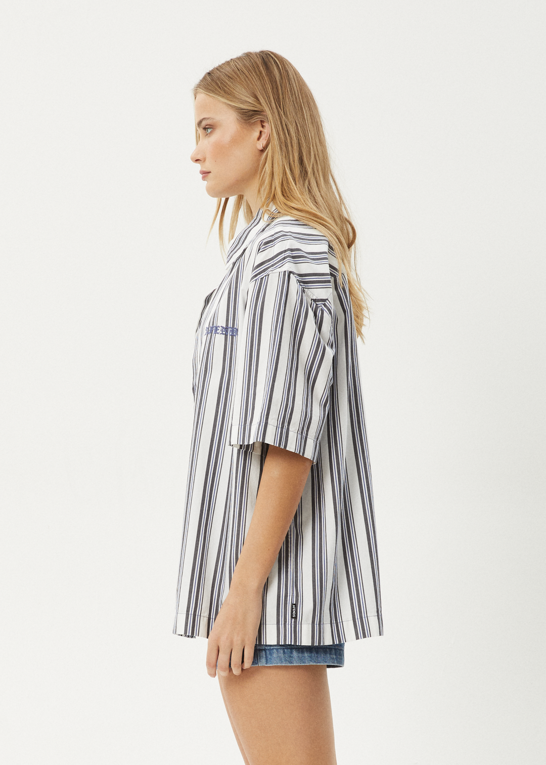 AFENDS Mens Lined Up - Short Sleeve Shirt - White Stripe 