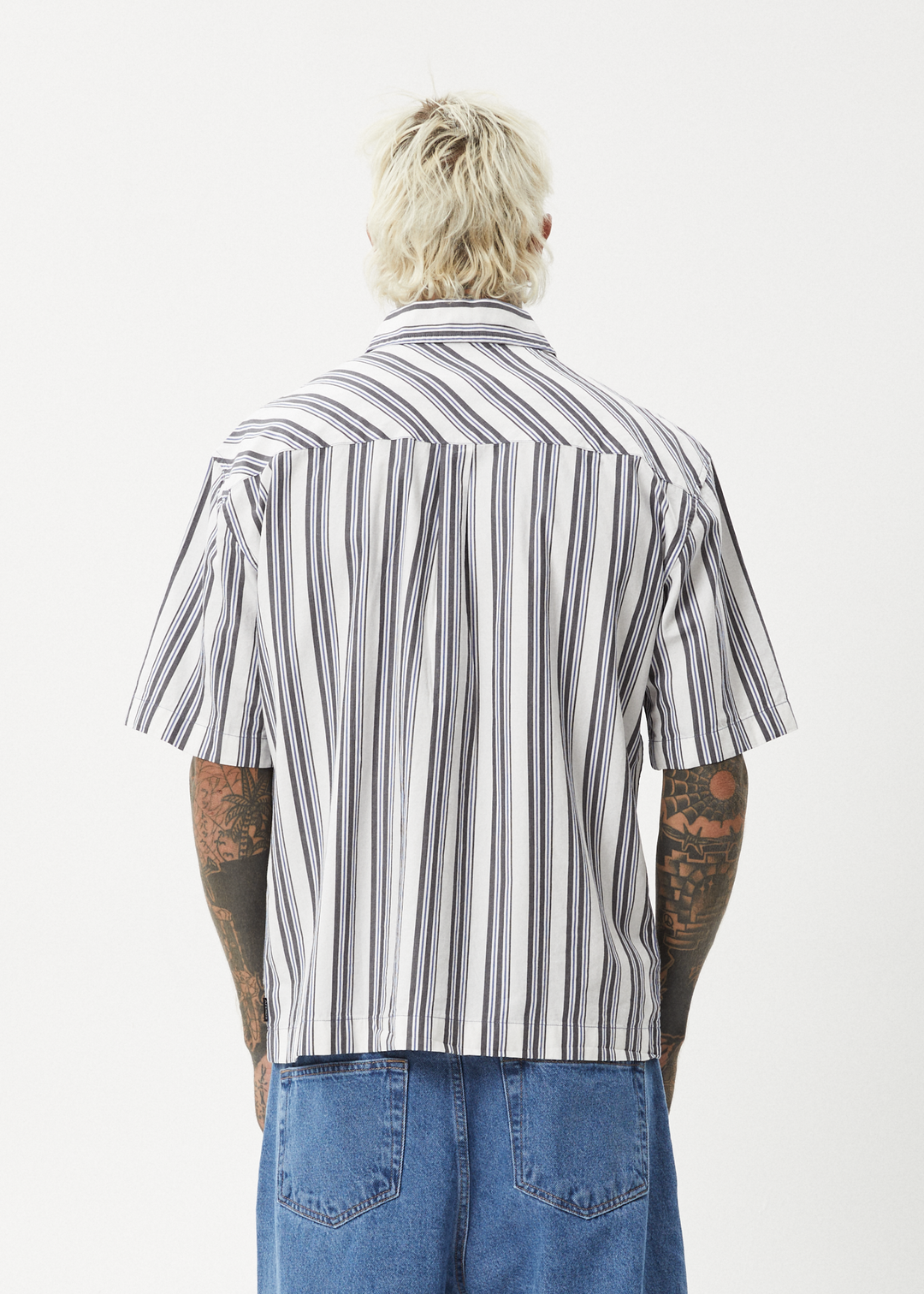 AFENDS Mens Lined Up - Short Sleeve Shirt - White Stripe 