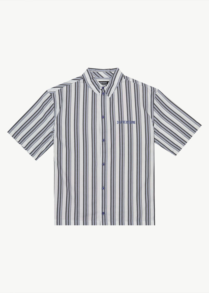 AFENDS Mens Lined Up - Short Sleeve Shirt - White Stripe