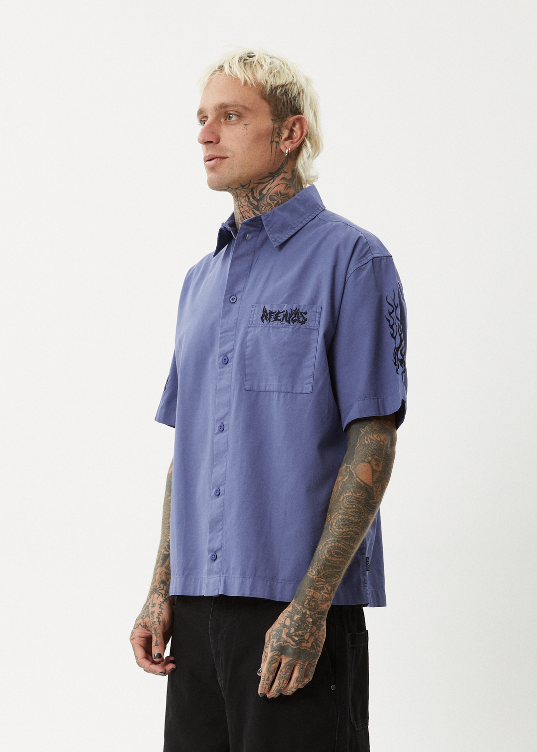 AFENDS Mens Scorched - Short Sleeve Shirt - Marlin 