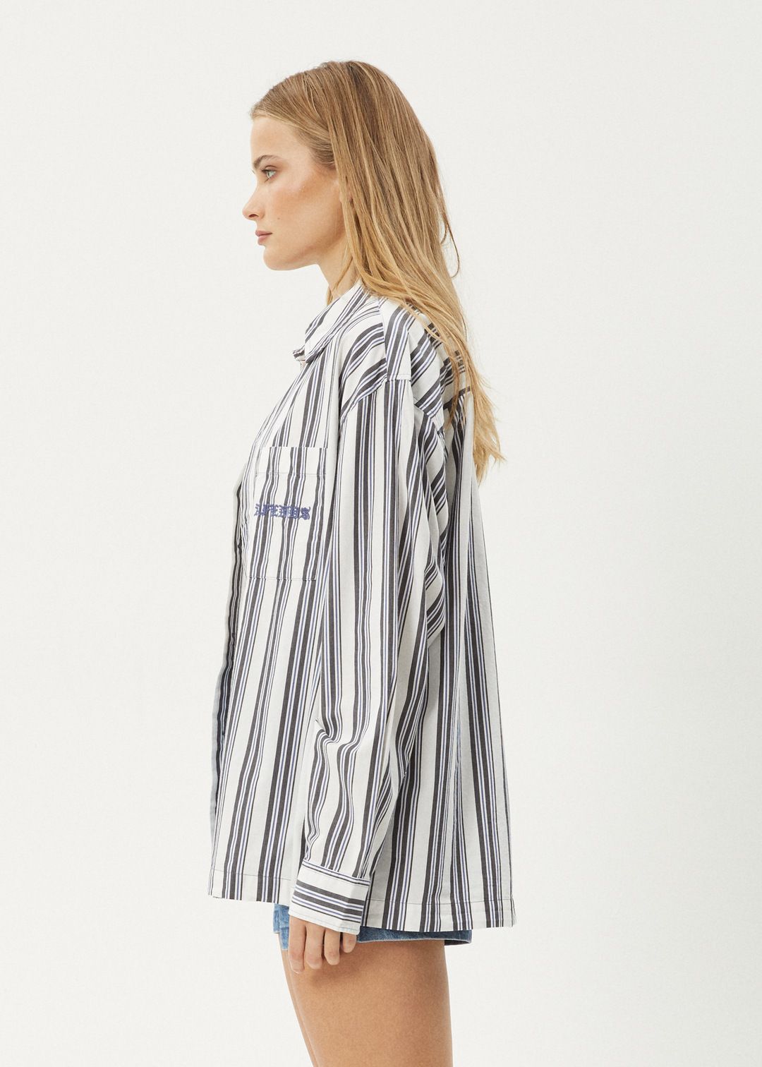 AFENDS Mens Lined Up - Long Sleeve Shirt - White Stripe 