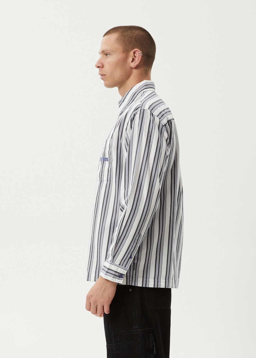 AFENDS Mens Lined Up - Long Sleeve Shirt - White Stripe 