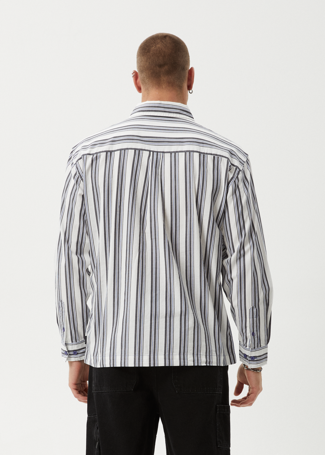 AFENDS Mens Lined Up - Long Sleeve Shirt - White Stripe 