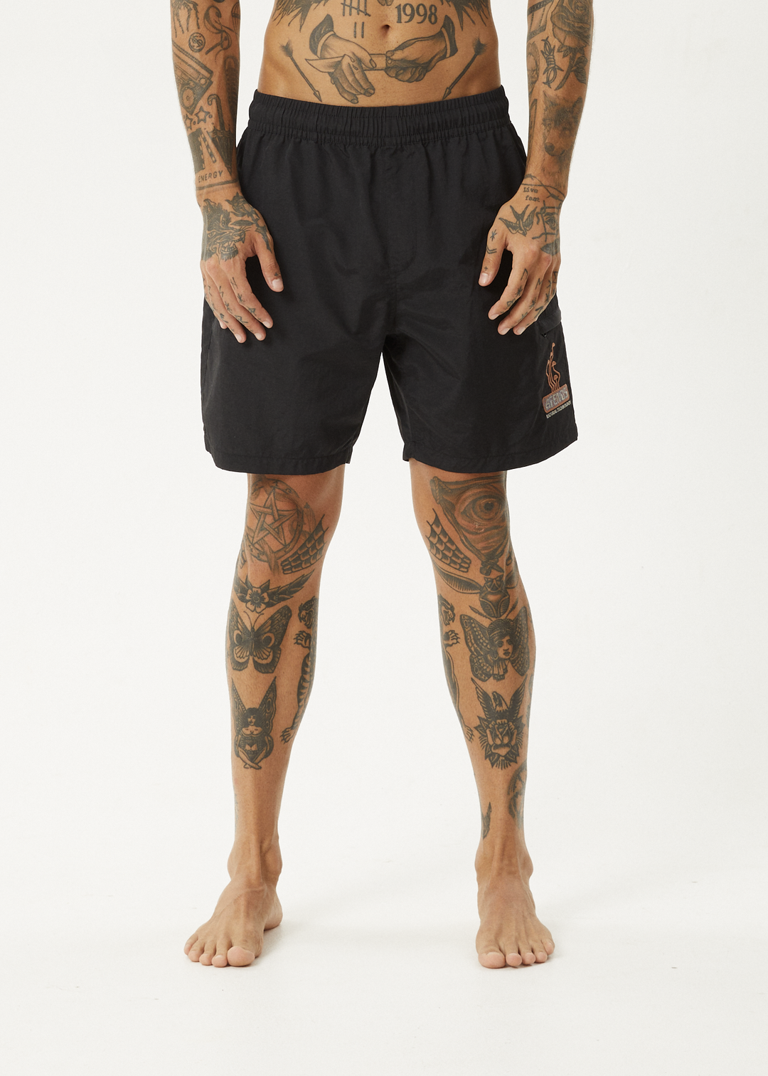 AFENDS Mens Fruiting - Baywatch Swim Short 18 Inch - Black 