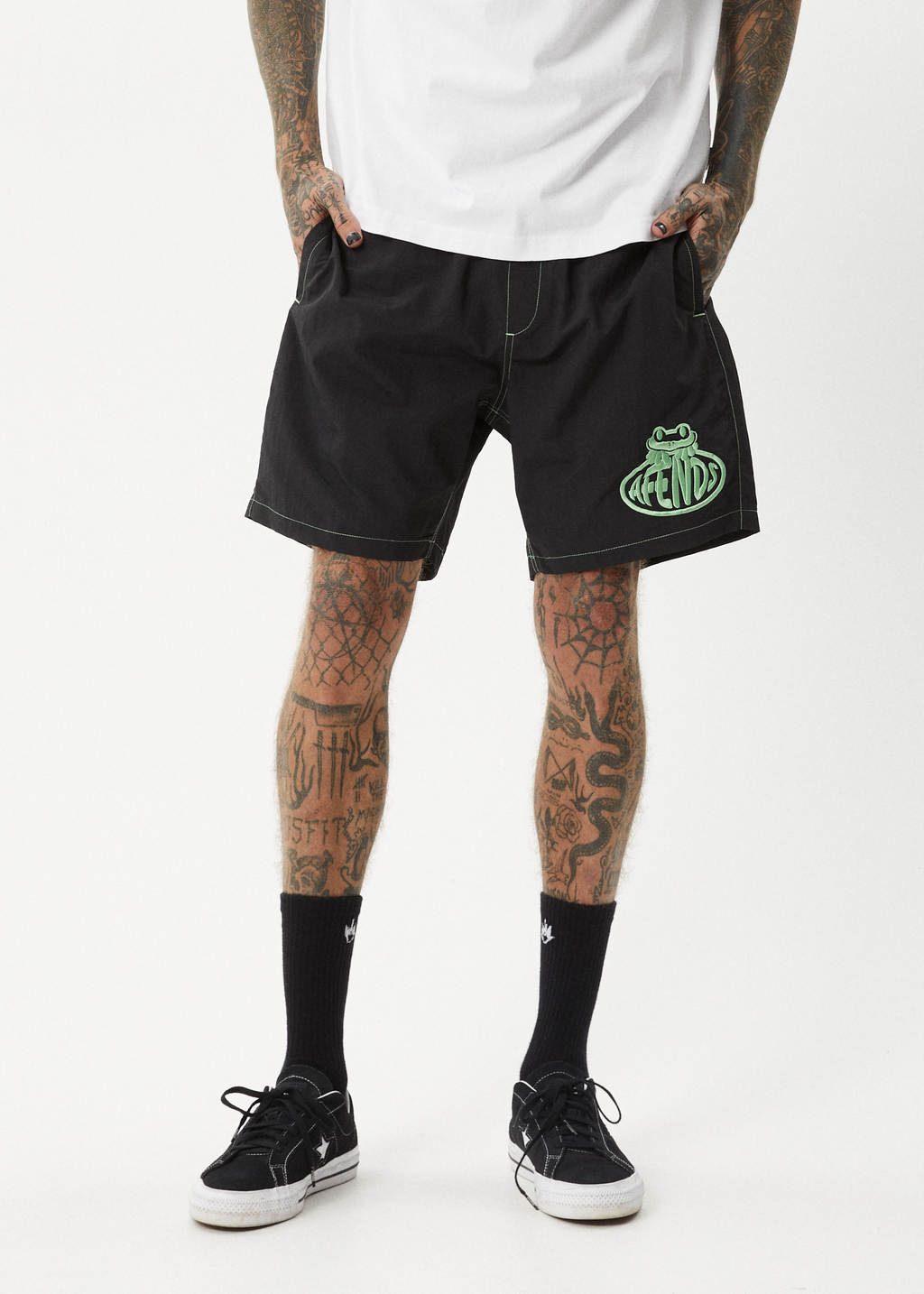 AFENDS Mens Frogga - Baywatch Swim Short 18" - Black