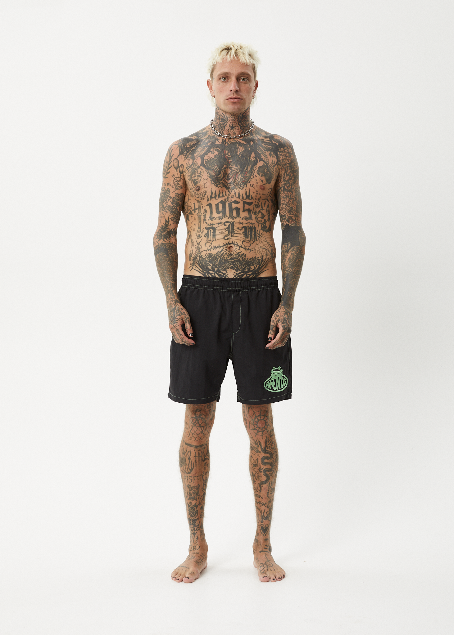 AFENDS Mens Frogga - Baywatch Swim Short 18" - Black