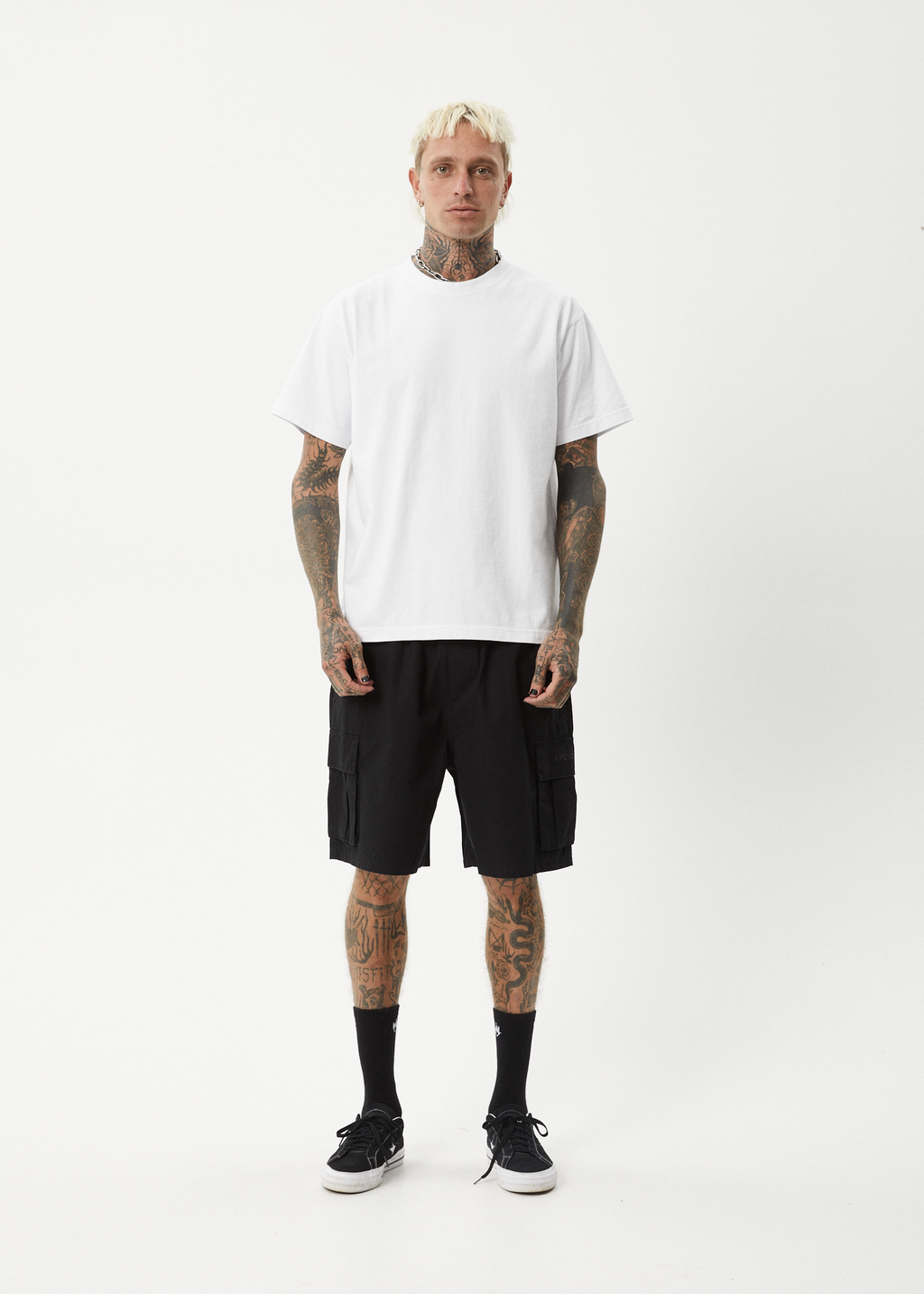 AFENDS Mens Ninety Eights Cargo - Oversized Cargo Short 20" - Black