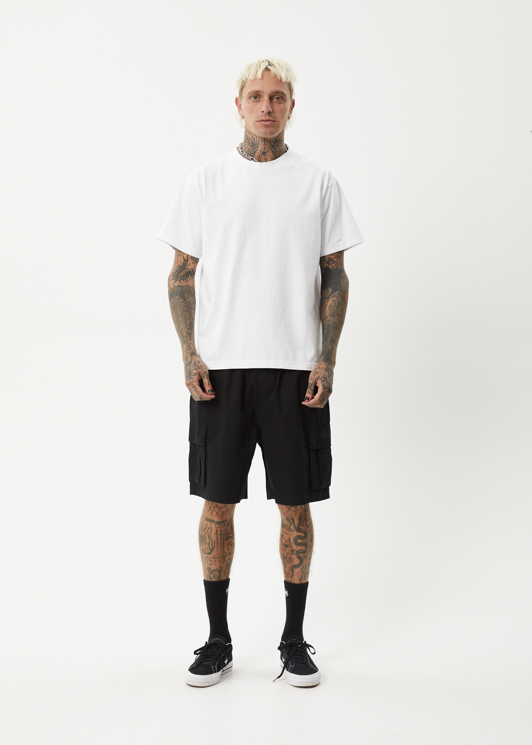 AFENDS Mens Ninety Eights Cargo - Oversized Cargo Short 20 Inch - Black 