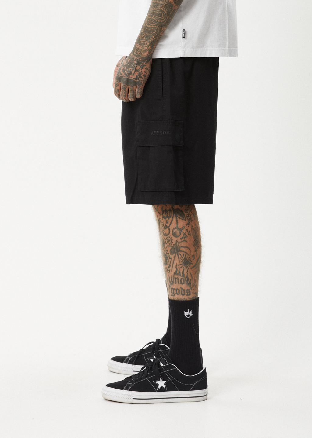 AFENDS Mens Ninety Eights Cargo - Oversized Cargo Short 20" - Black