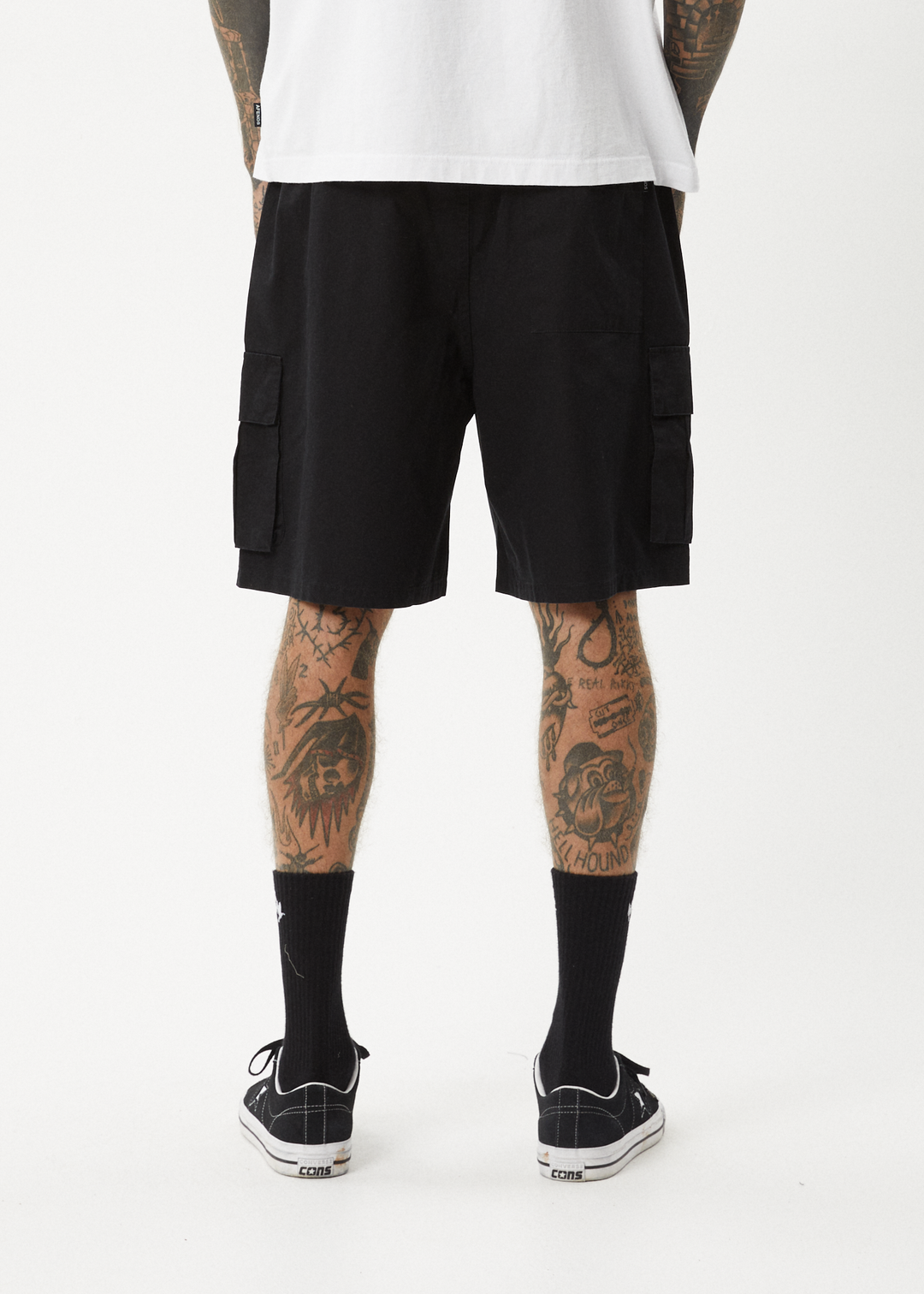 AFENDS Mens Ninety Eights Cargo - Oversized Cargo Short 20 Inch - Black 