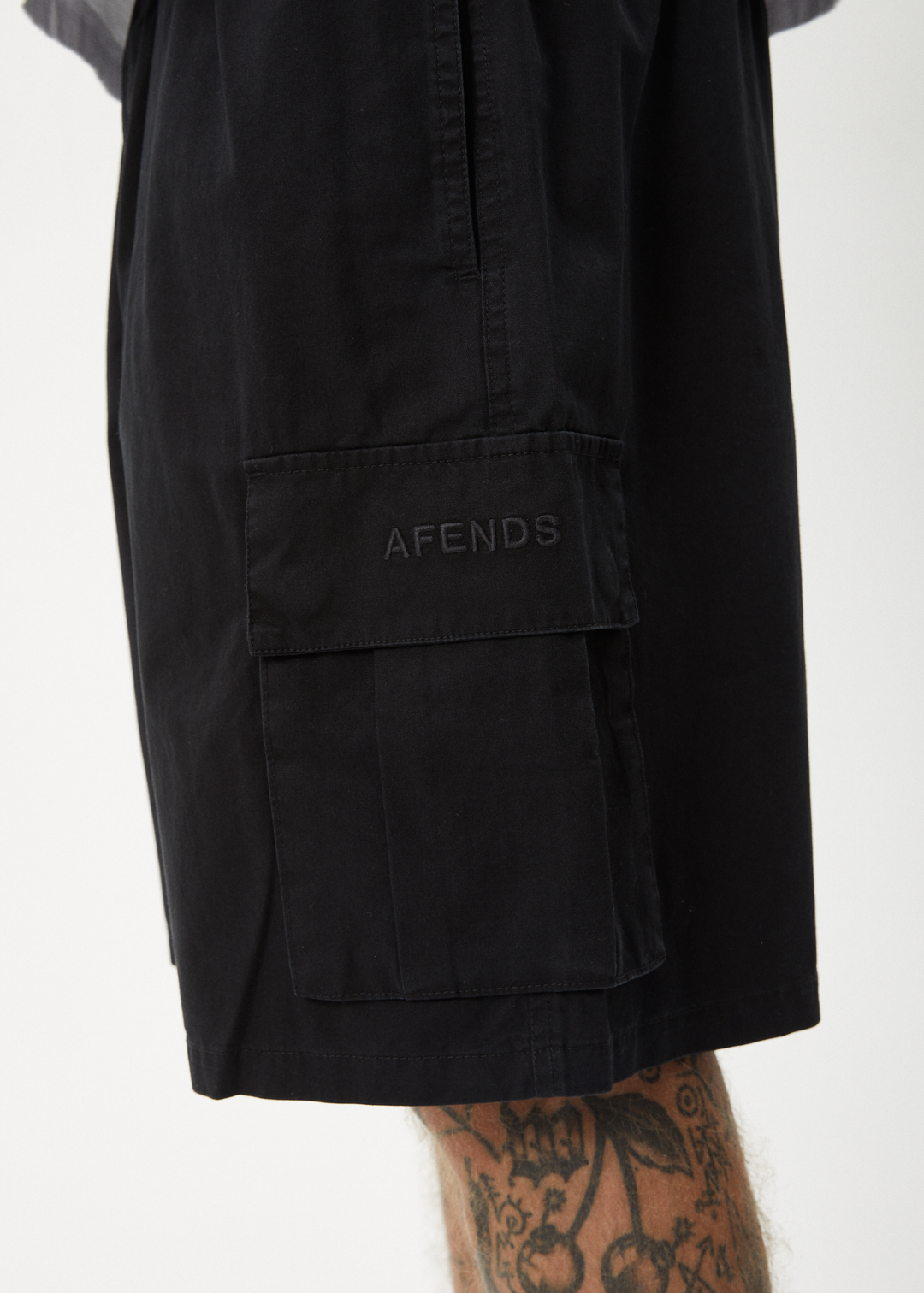 AFENDS Mens Ninety Eights Cargo - Oversized Cargo Short 20 Inch - Black 