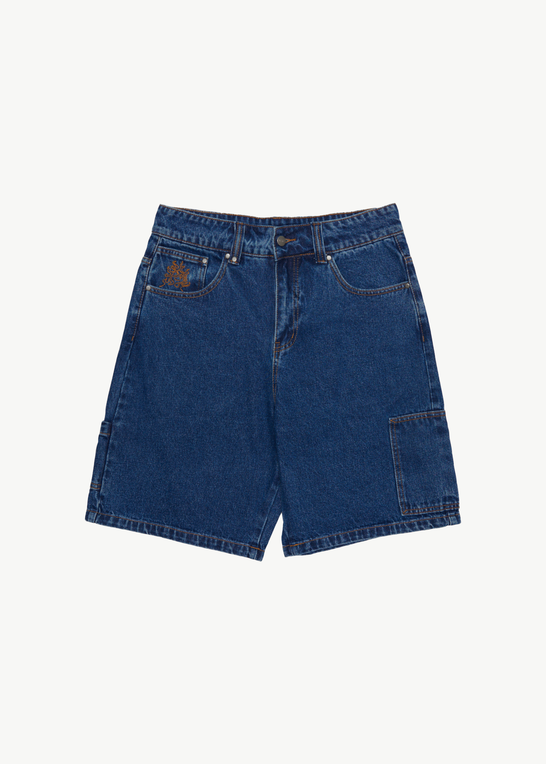 AFENDS Mens Scorched Harper - Denim Baggy Fit Carpenter Short 22 Inch - Authentic Blue 