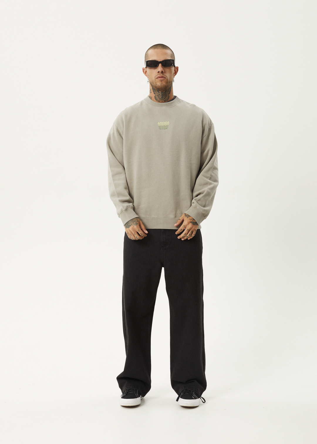 AFENDS Mens Repeat - Crew Neck - Olive 