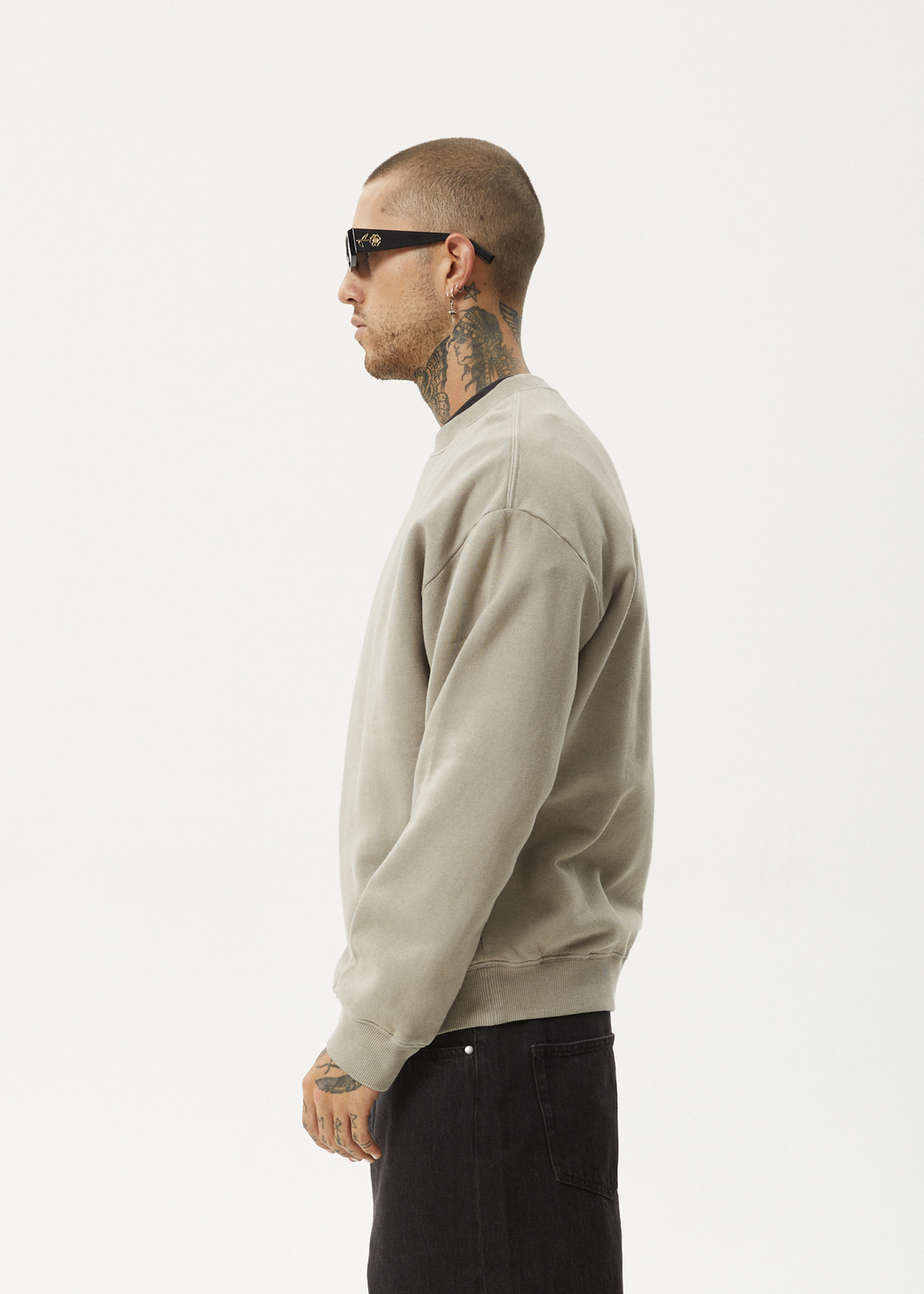 AFENDS Mens Repeat - Crew Neck Jumper - Olive