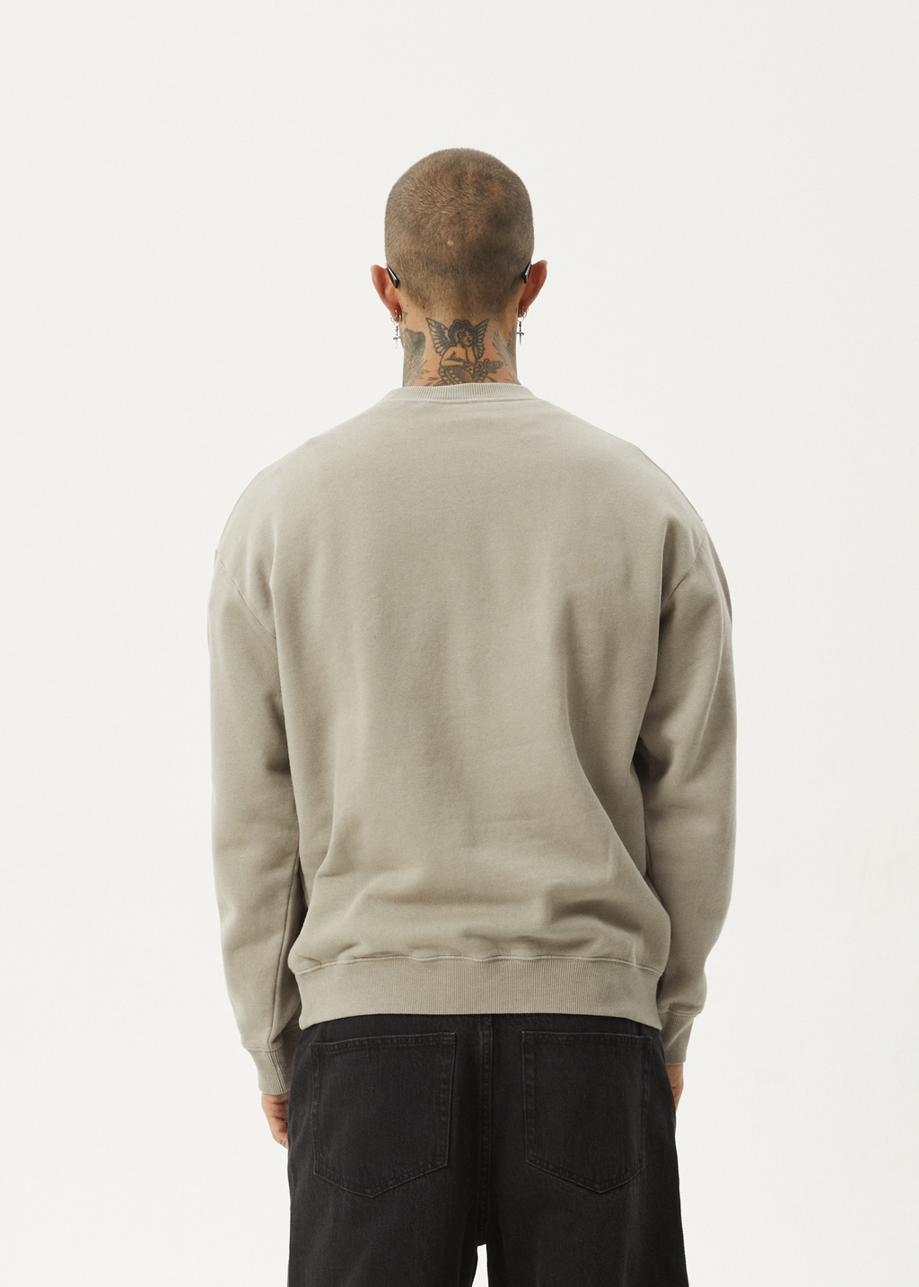 AFENDS Mens Repeat - Crew Neck Jumper - Olive