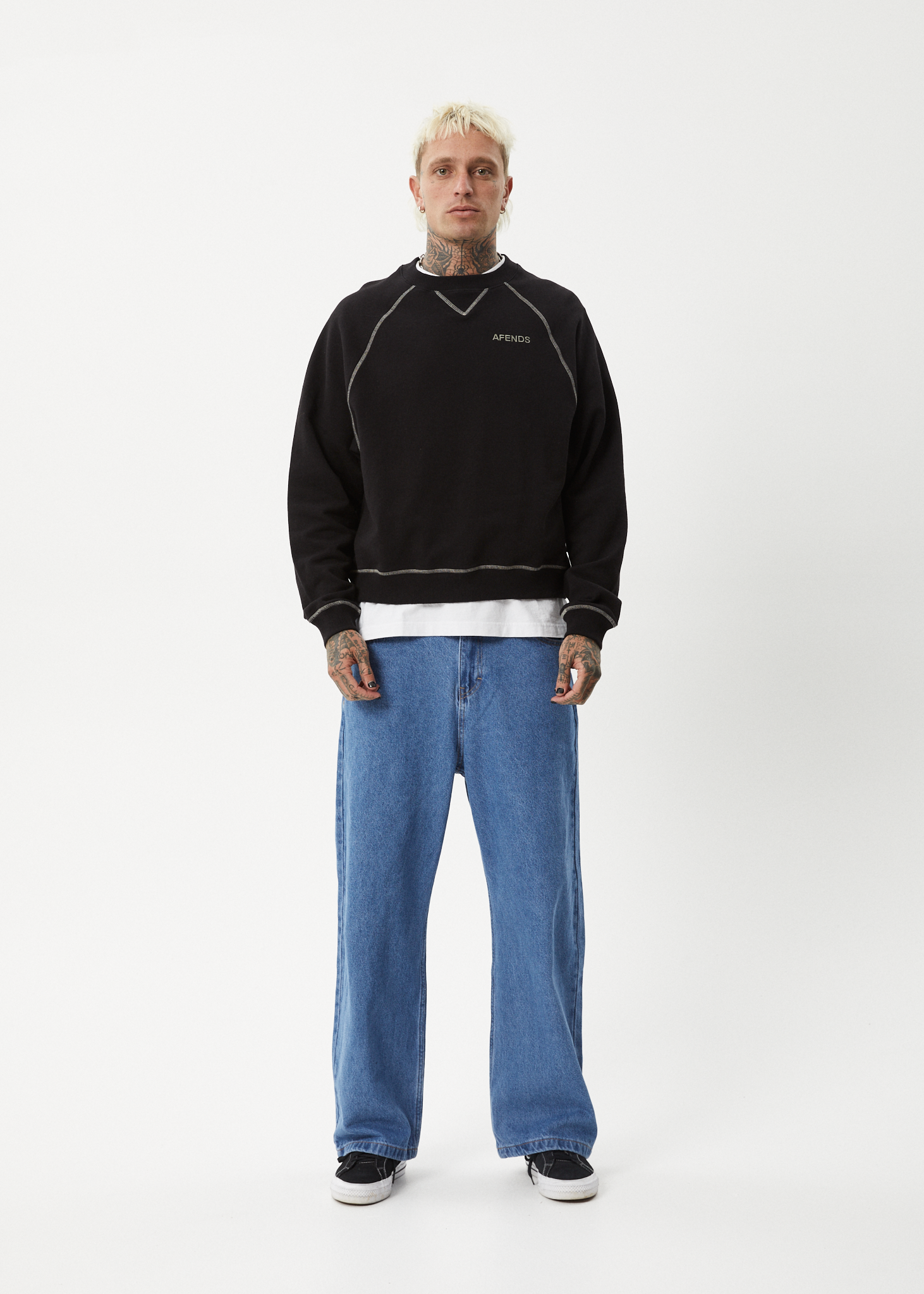 AFENDS Mens Burner - Crew Neck Jumper - Black