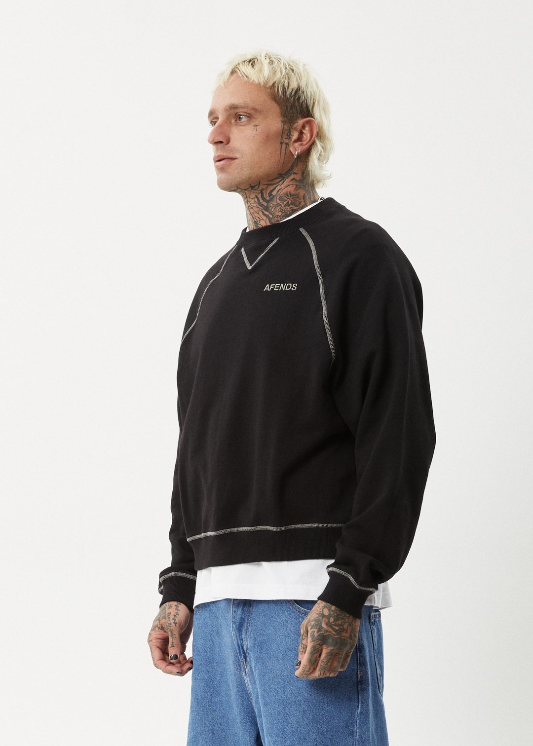 AFENDS Mens Burner - Crew Neck - Black 