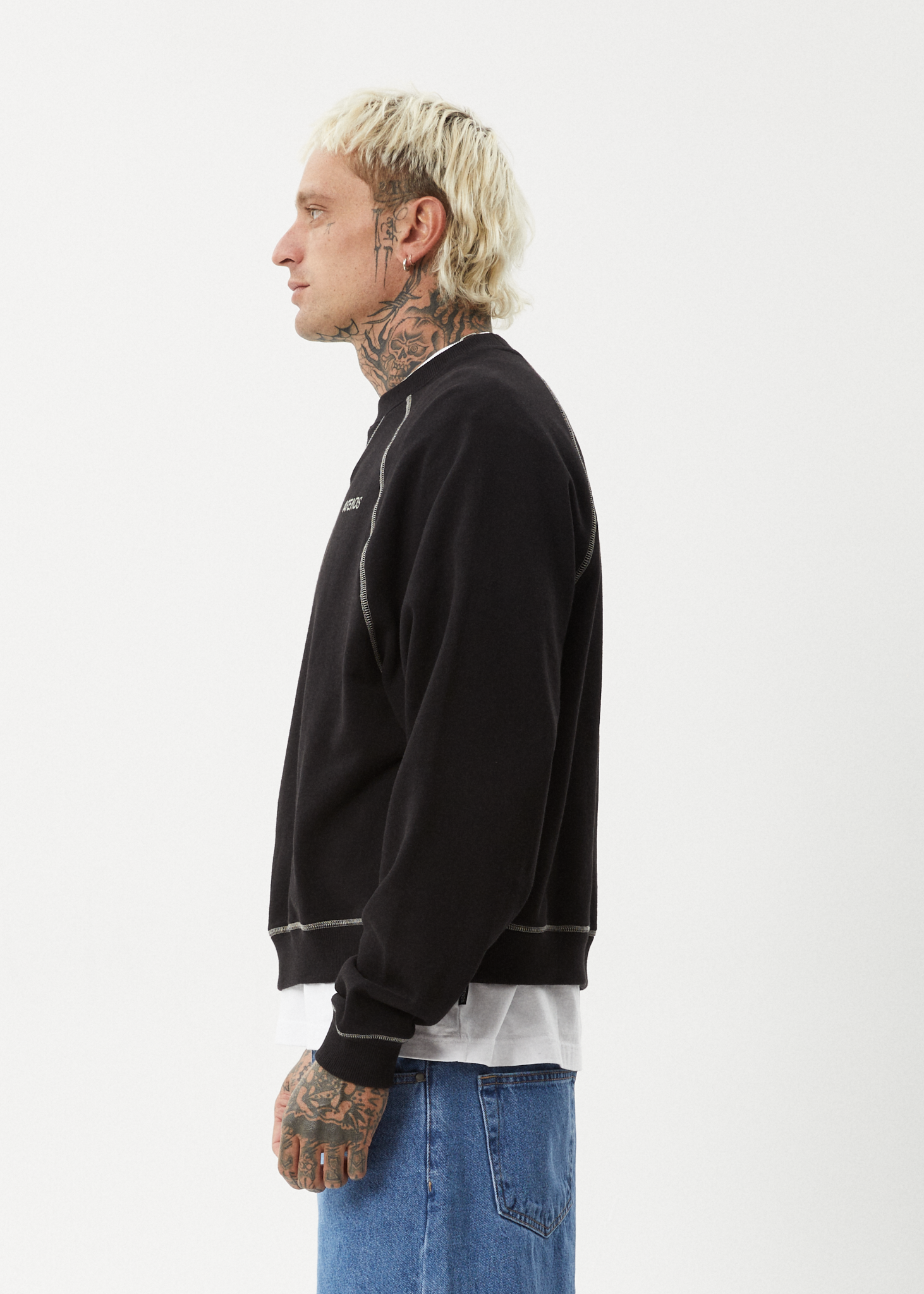 AFENDS Mens Burner - Crew Neck Jumper - Black