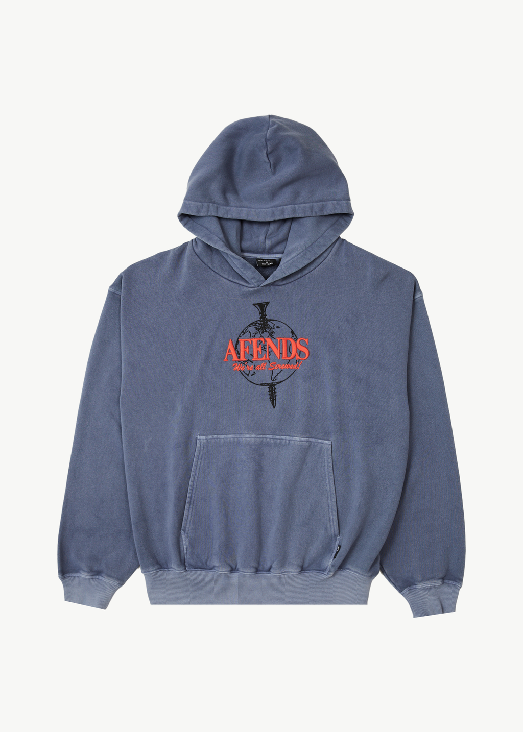 AFENDS Mens Screwed - Boxy Hoodie - Washed Marlin