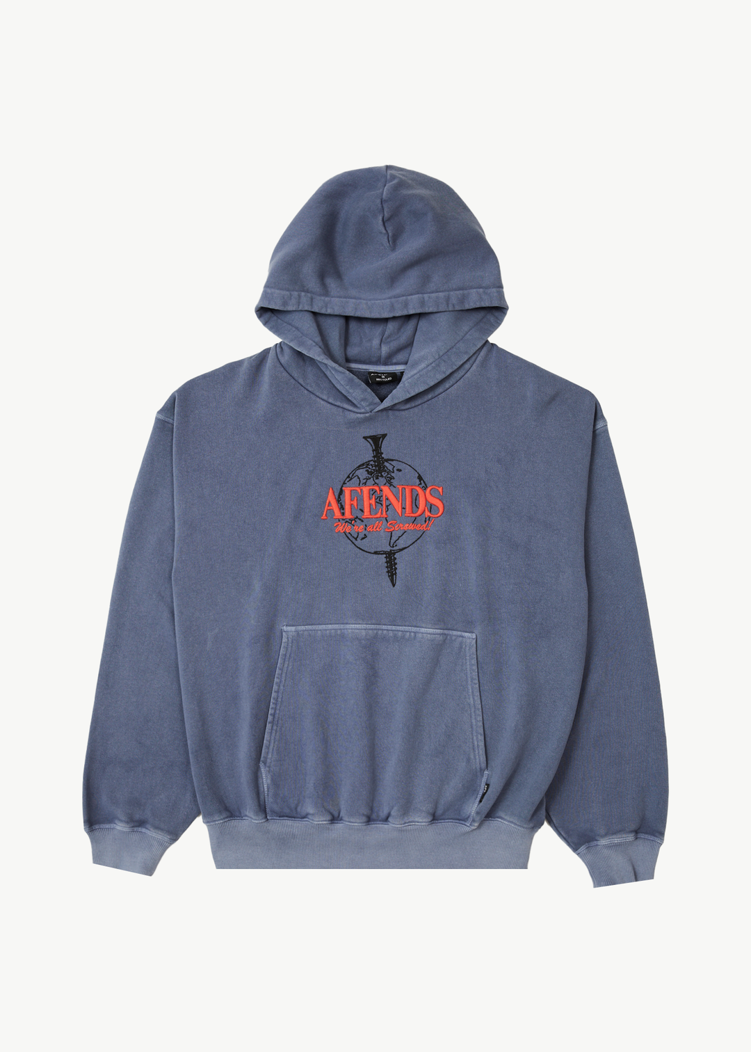 AFENDS Mens Screwed - Boxy Pull On Hood - Washed Marlin 