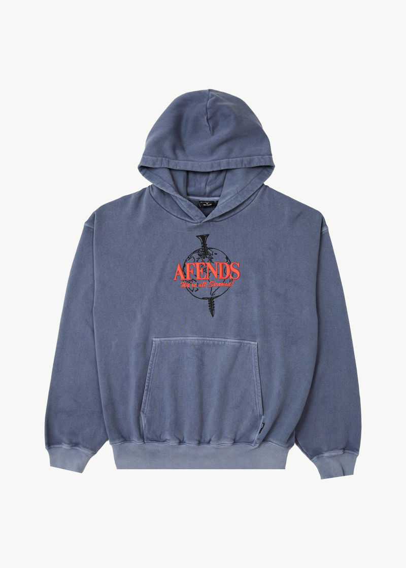 AFENDS Mens Screwed - Boxy Pull On Hood - Washed Marlin