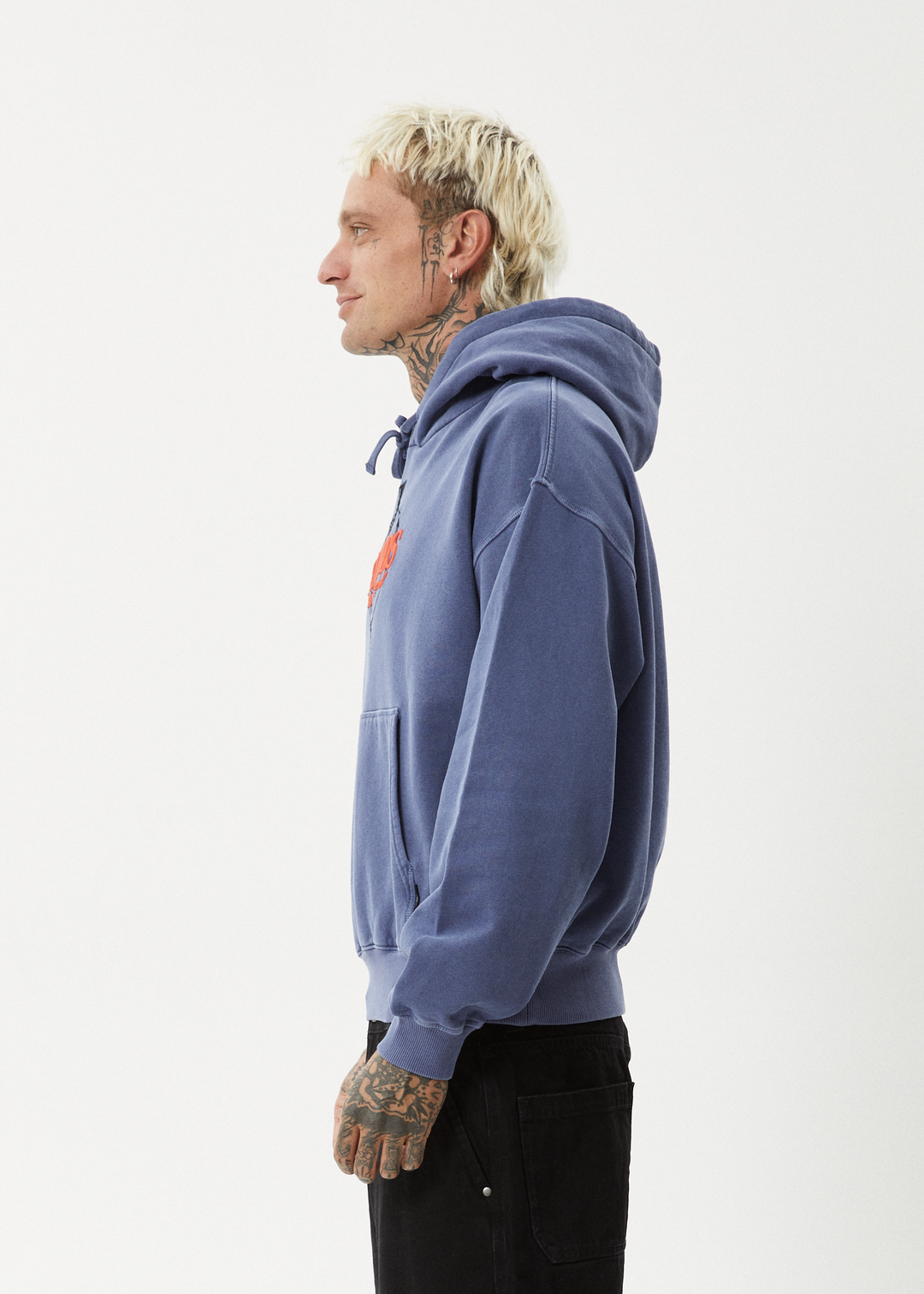 AFENDS Mens Screwed - Boxy Pull On Hood - Washed Marlin 