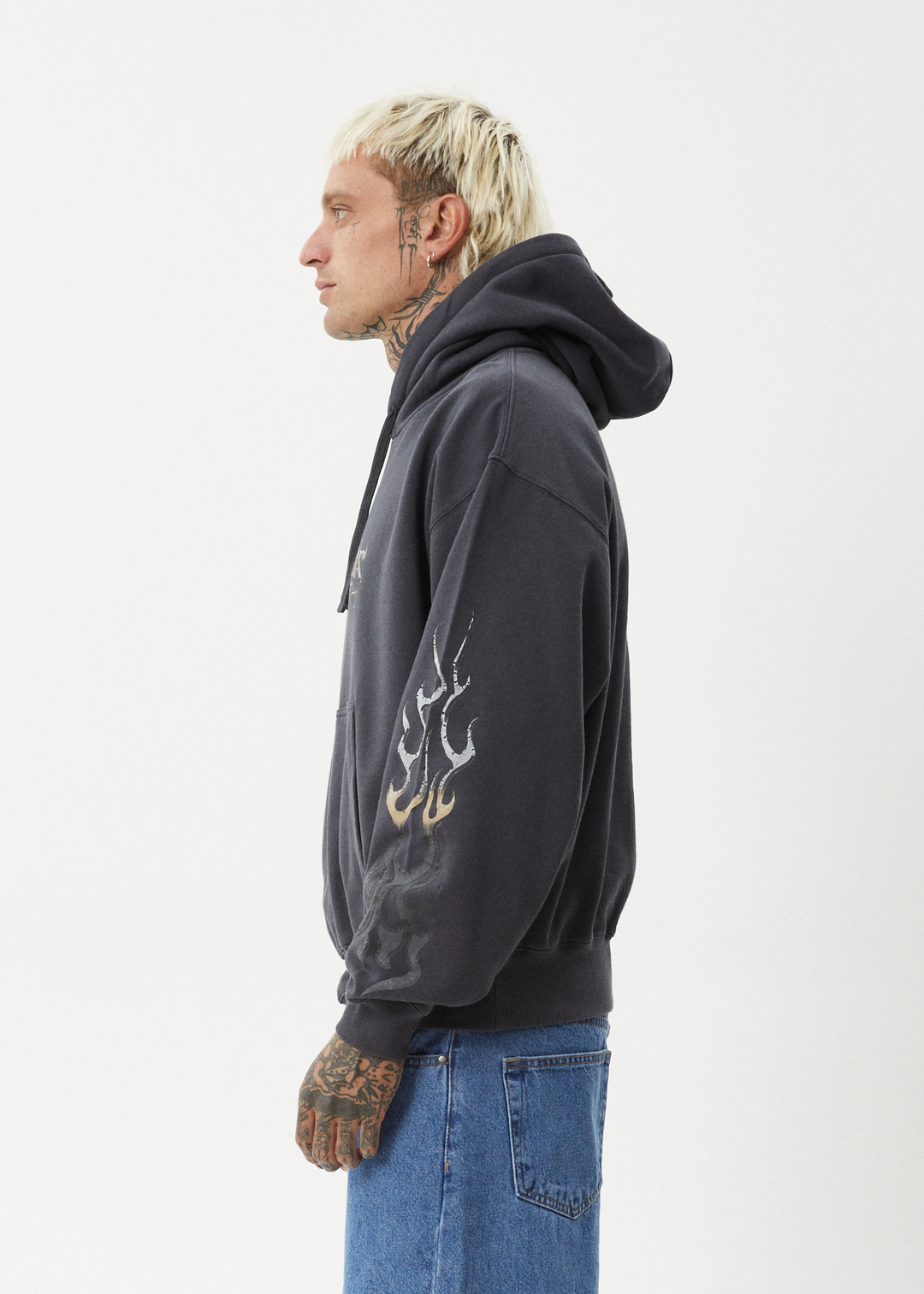 AFENDS Mens Scorched - Boxy Pull On Hood - Charcoal 