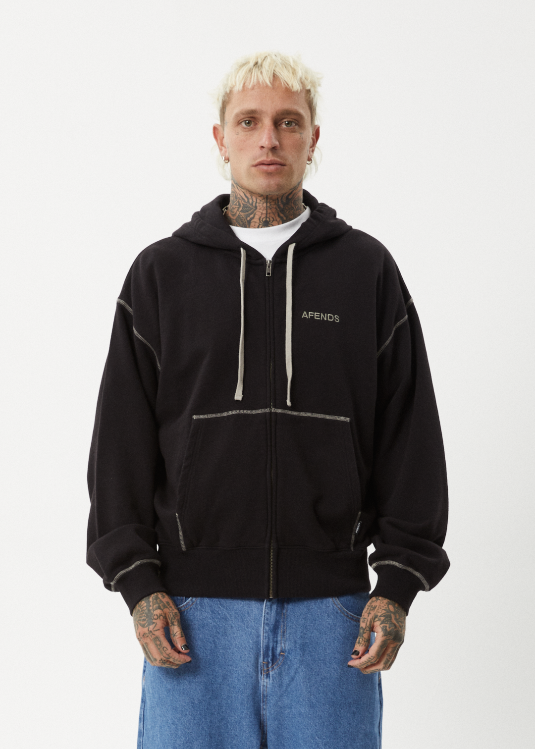 AFENDS Mens Burner - Zip Hood - Black 