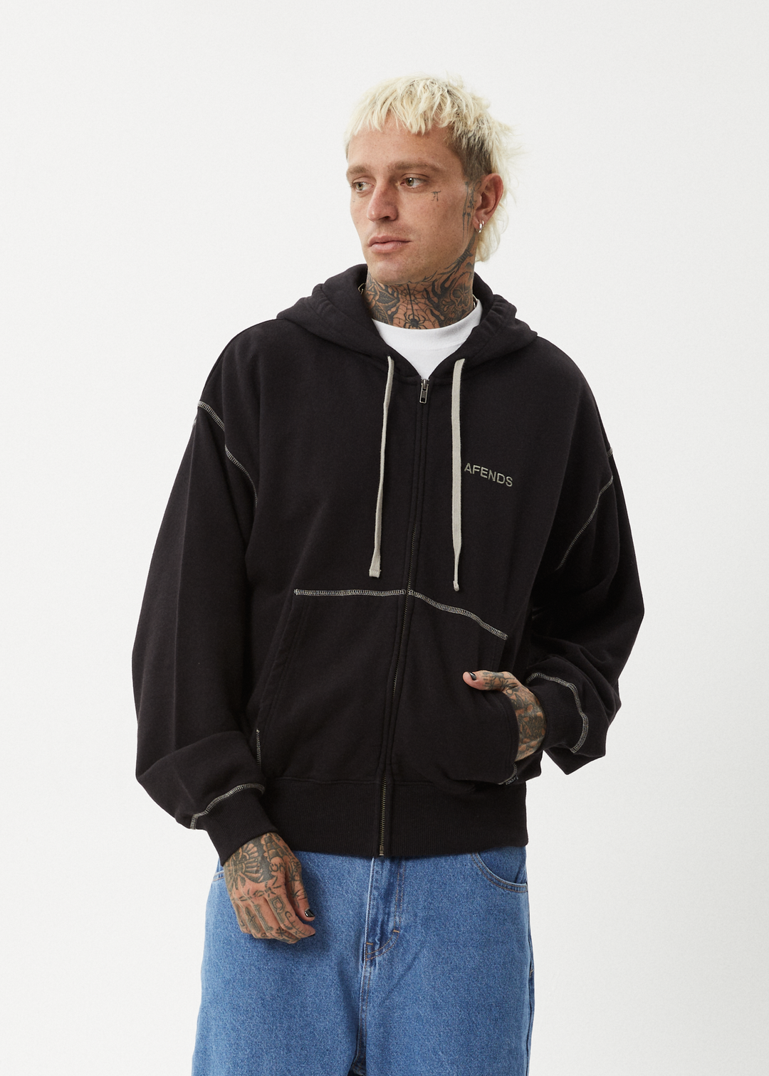 AFENDS Mens Burner - Zip Hood - Black 