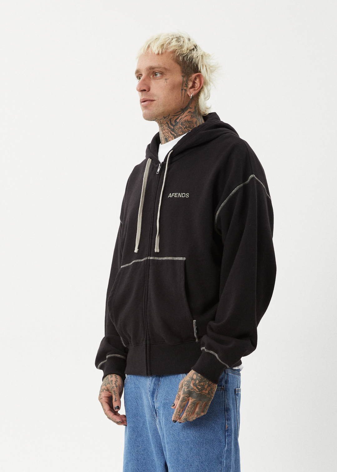 AFENDS Mens Burner - Zip Hood - Black 