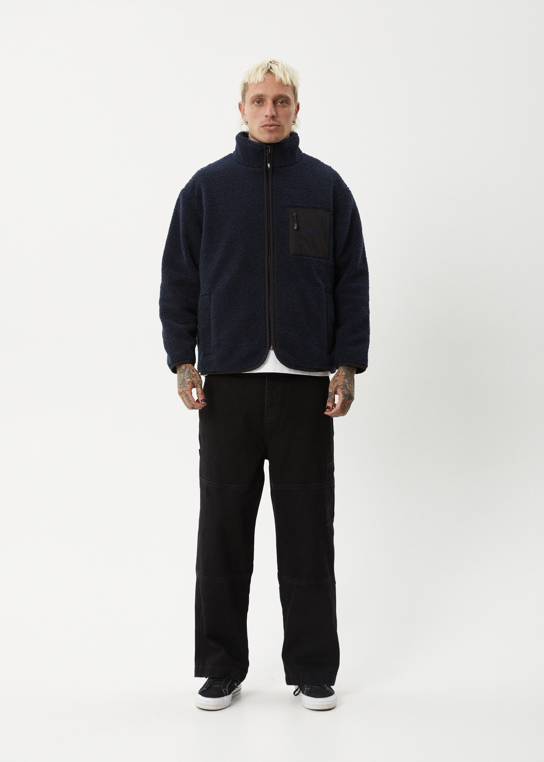 AFENDS Mens Polarize - Fleece Zip Up Jacket - Navy 