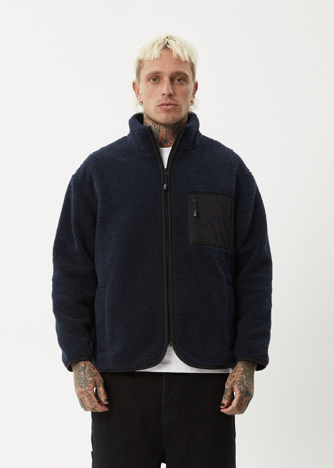 AFENDS Mens Polarize - Fleece Zip Up Jacket - Navy 