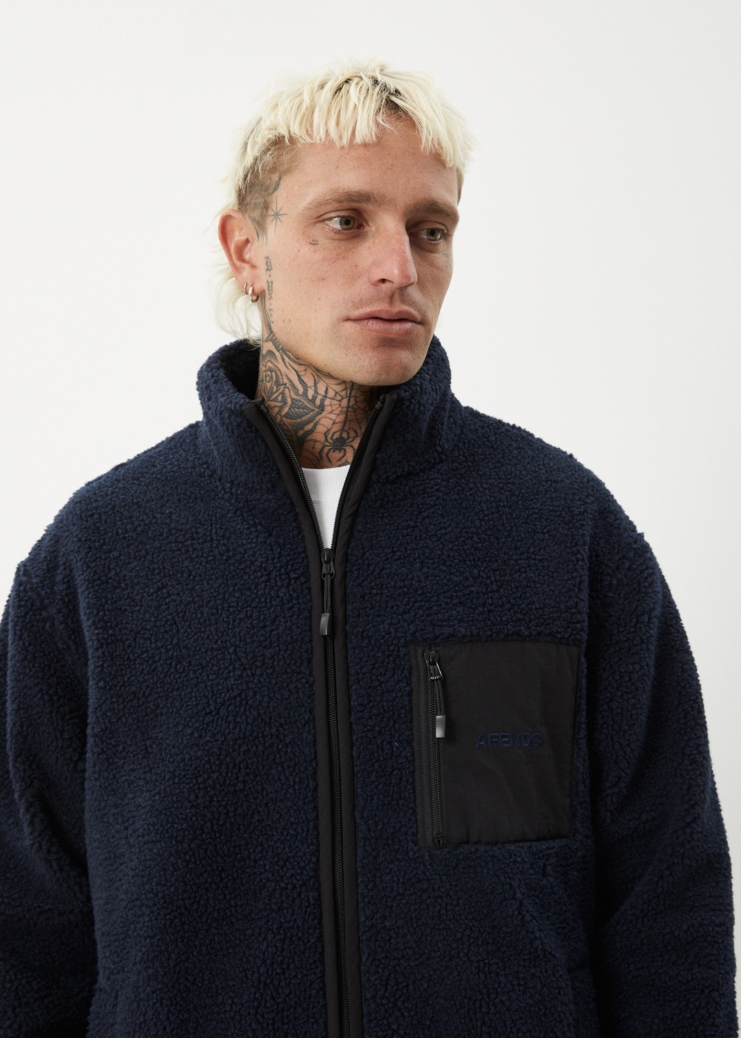 AFENDS Mens Polarize - Fleece Zip Up Jacket - Navy 