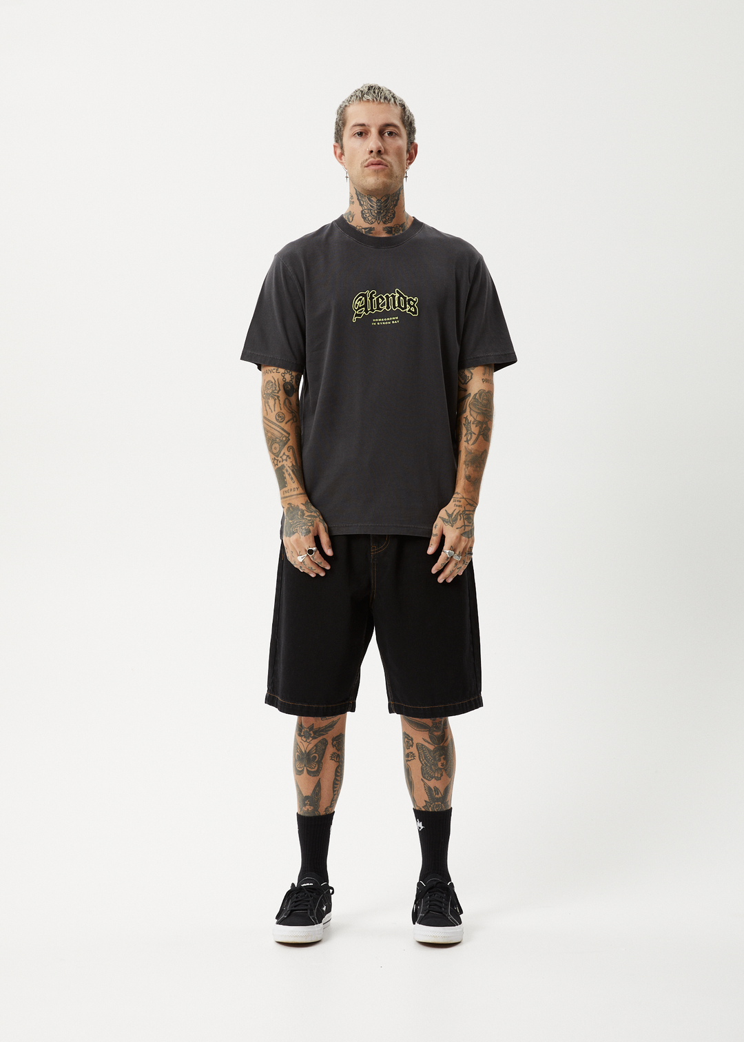 AFENDS Mens Home - Retro Fit Tee - Stone Black 