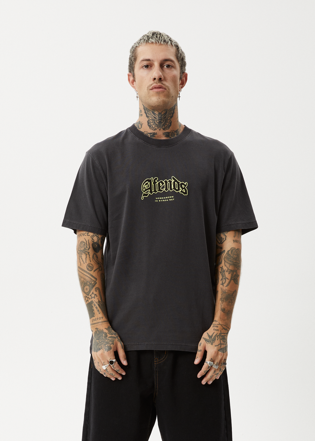 AFENDS Mens Home - Retro Fit Tee - Stone Black 