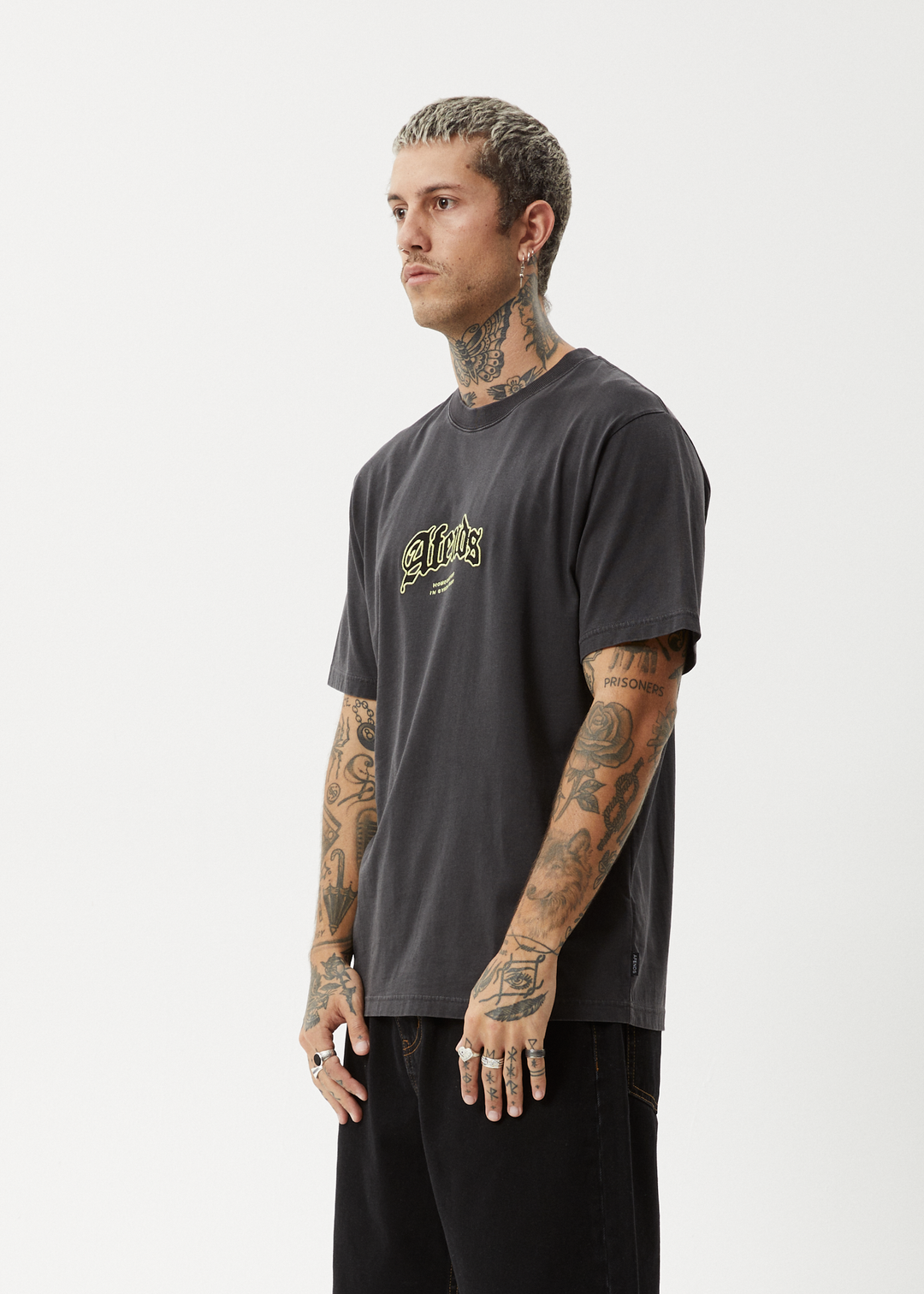 AFENDS Mens Home - Retro Fit Tee - Stone Black 