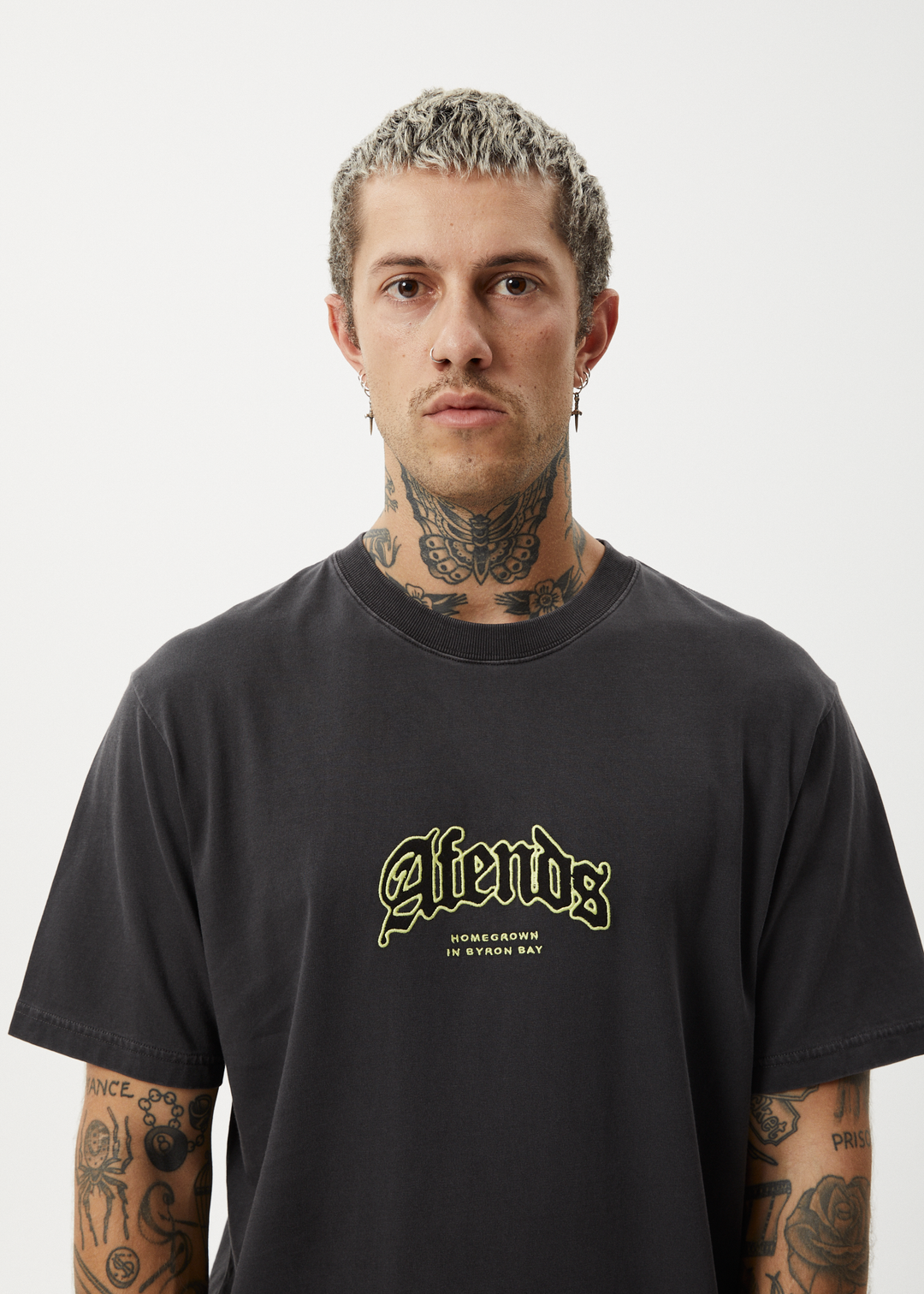 AFENDS Mens Home - Retro Fit Tee - Stone Black 