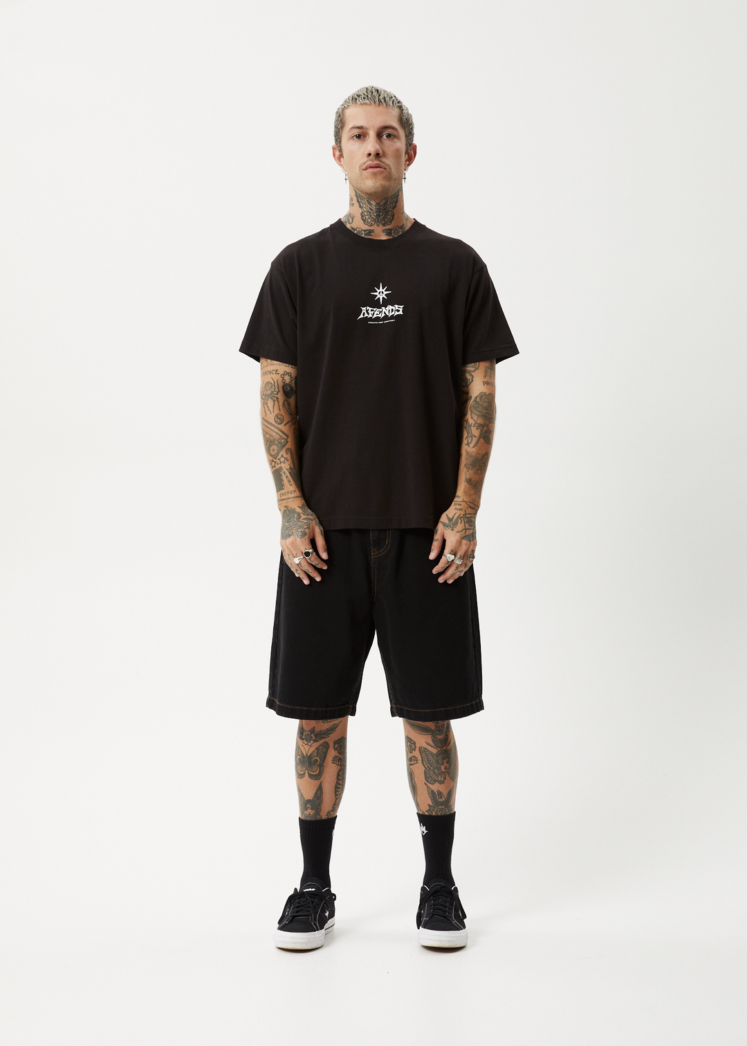 AFENDS Mens Peace Out - Boxy Fit Tee - Black 