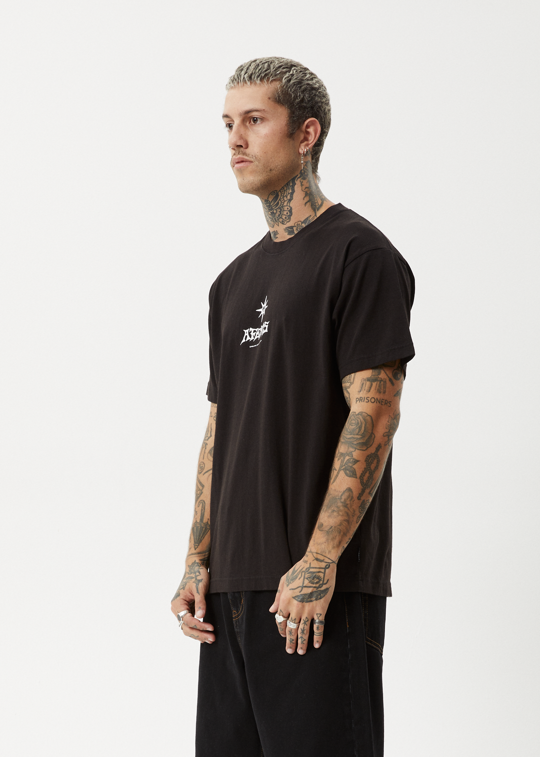 AFENDS Mens Peace Out - Boxy Fit Tee - Black 