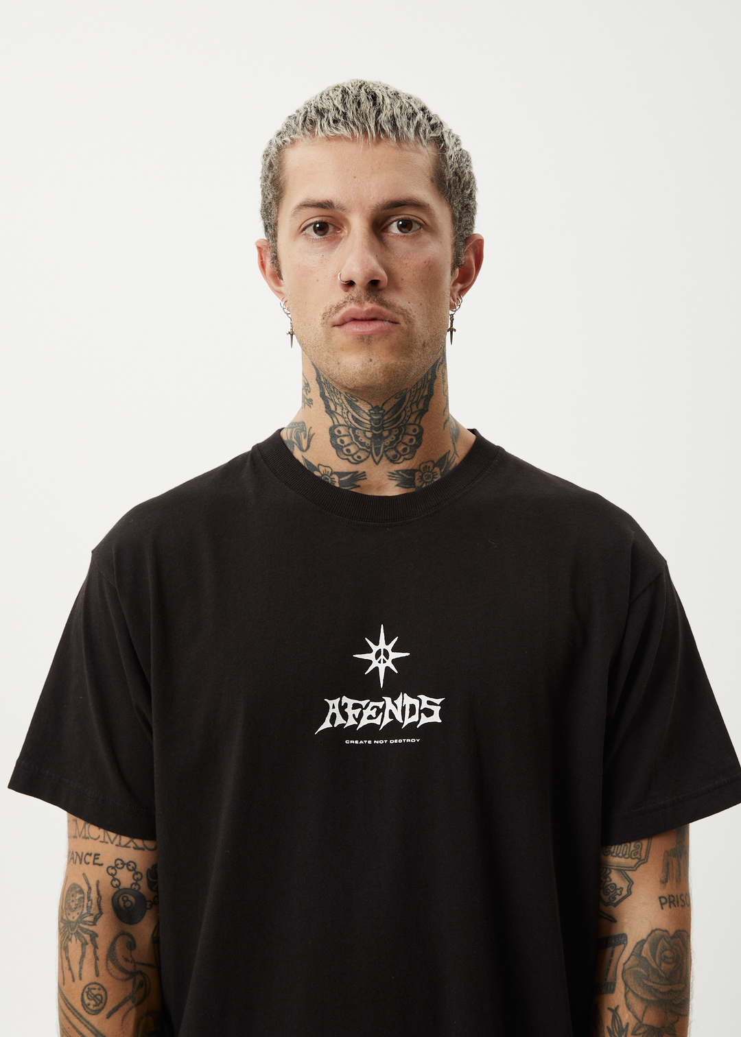 AFENDS Mens Peace Out - Boxy Fit Tee - Black 