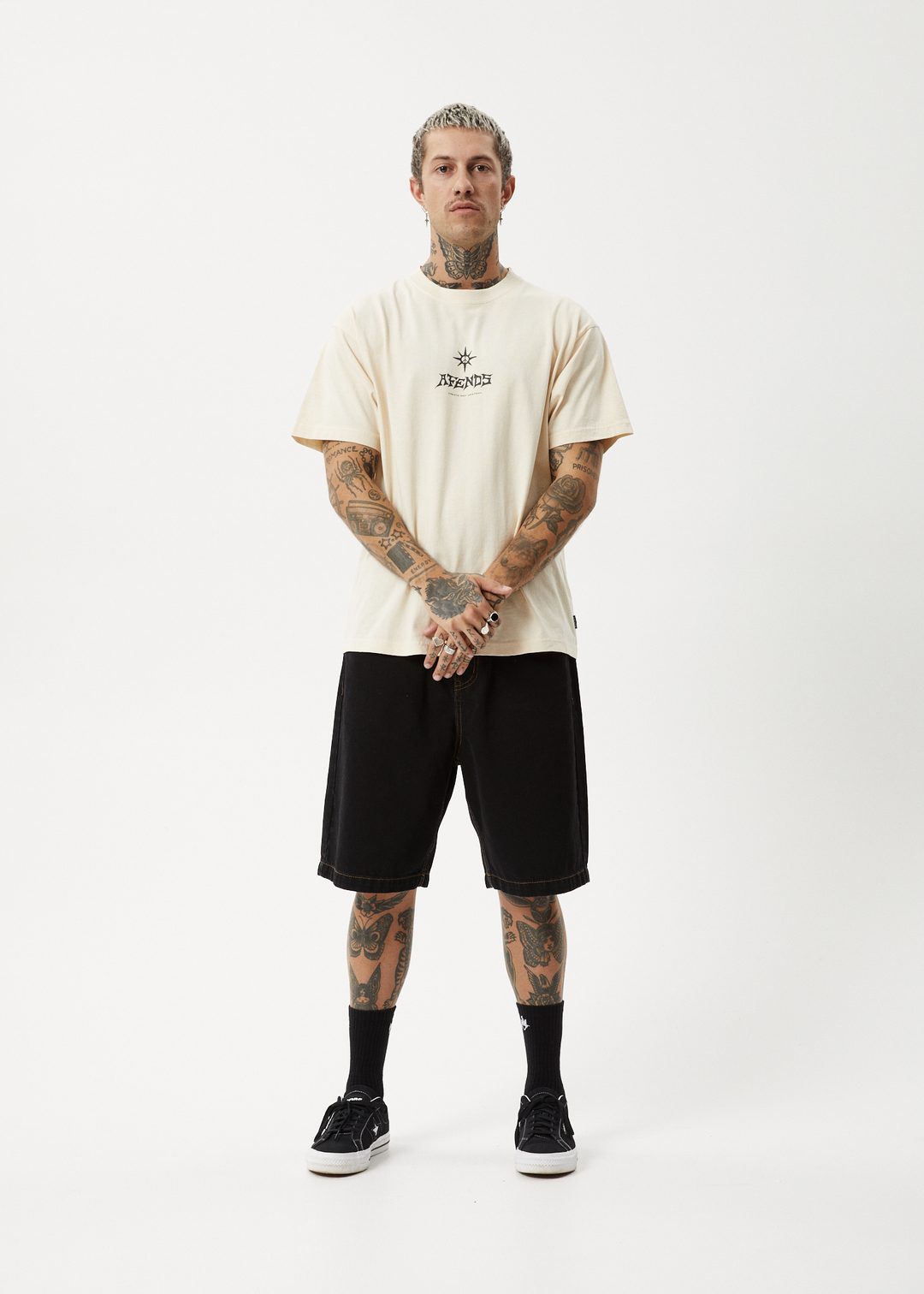 AFENDS Mens Peace Out - Boxy Fit Tee - Sand 