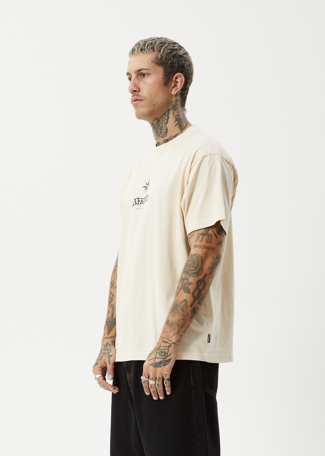 AFENDS Mens Peace Out - Boxy Fit Tee - Sand 