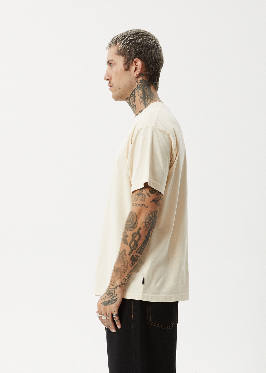 AFENDS Mens Peace Out - Boxy Fit Tee - Sand 