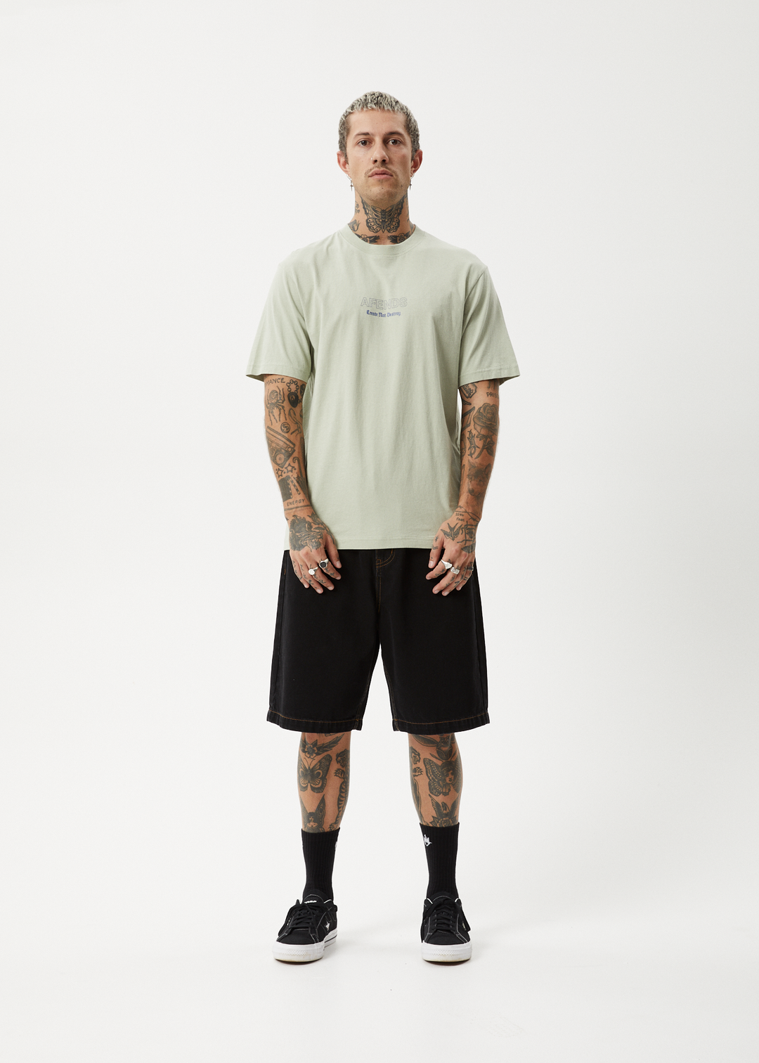 AFENDS Mens Creator - Retro Fit Tee - Eucalyptus 